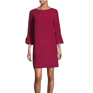 Nanette Lepore Shift Dress Cranberry Ruffled Fluted Half Sleeves Round Neckline